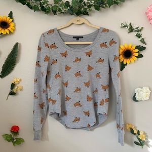 Urban Outfitters Scoopneck Fox Print Long Sleeve Tee